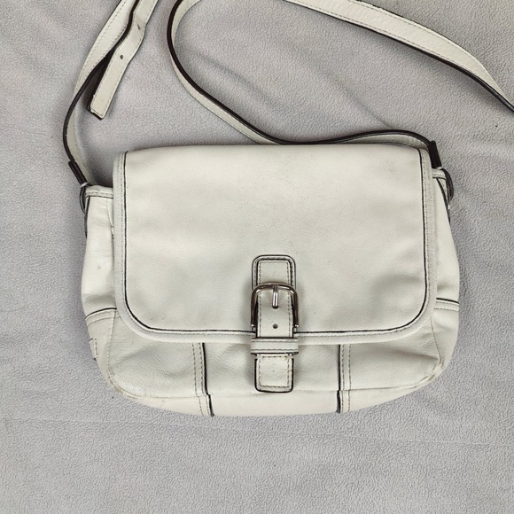 Vintage Y2K‎ Coach Hadley Leather Field Bag White Leather Crossbody Small Flap - Picture 2 of 15